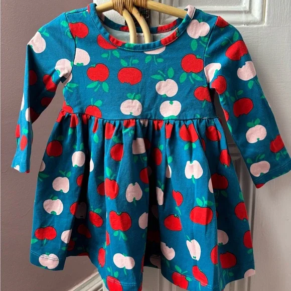 Hanna Andersson Teal Apple Print Long Sleeve Dress - Red & Pink - Picture 5 of 5